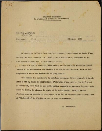 Les Cahiers de l'Alliance Israélite Universelle (Paix et Droit).  N°03 (01 déc. 1945)